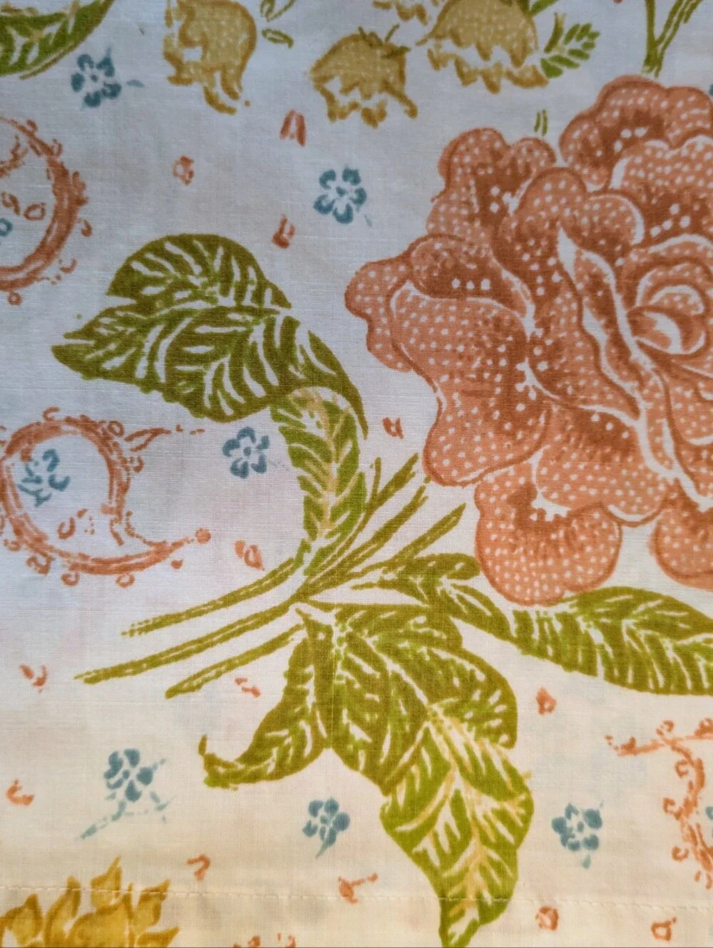 Sheet Queen Flat Floral Cotton Dacron Polyester Coral, Olive Sky Blue 90 x 106